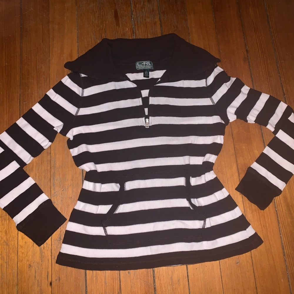 Ralph Lauren Brown and White Striped Hoodie